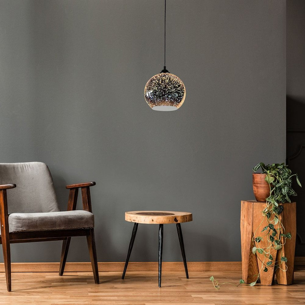V-TAC Lampadario LED a Sospensione 1XE27 Campana in Vetro Colore Cromo Specchio con Effetto 3D D.20cm V-TAC Lampadario LED a Sospensione 1XE27 Campana in Vetro Colore Cromo Specchio con Effetto 3D D.20cm